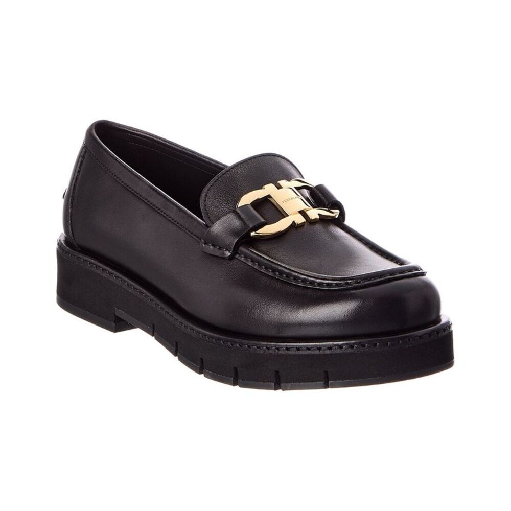 Ferragamo Maryan Lug Leather Loafer, Black